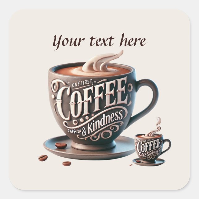 Sticker Carré Ajouter votre café texte (Devant)