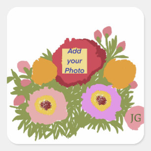 Sticker Carré Ajouter votre photo Floral Pattern avec Initial