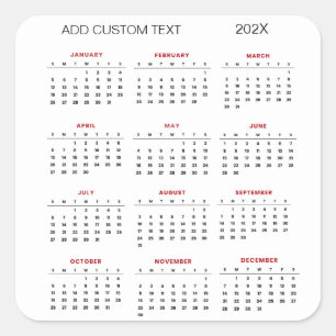 Sticker Carré ajouter votre propre calendrier texte personnalisé