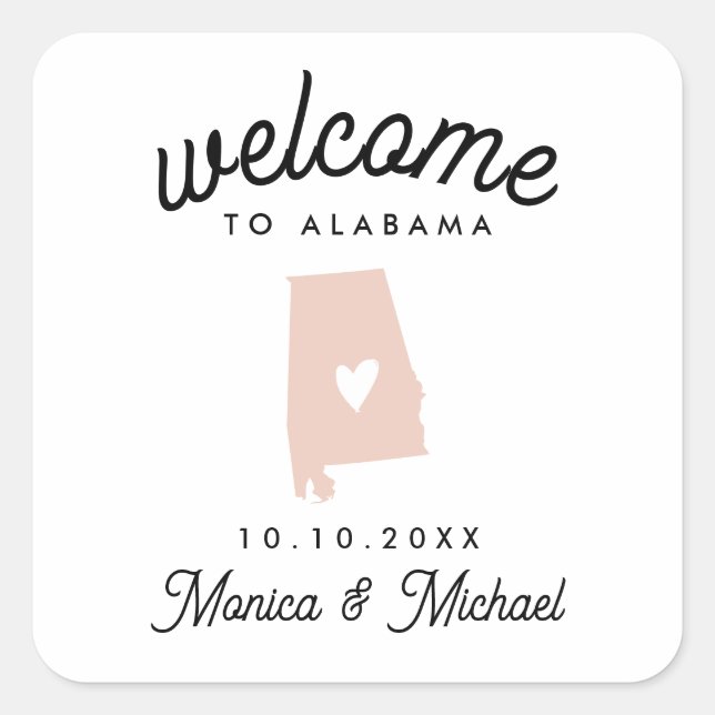 Sticker Carré Alabama State Map Destination Wedding - N'IMPORTE  (Devant)