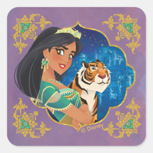 Sticker Carré Aladdin Graphisme Bijou Jasmine Et Raja