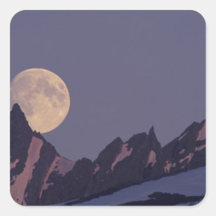 Sticker Carré Alaska, Chugach Montagnes Pleine lune se lève