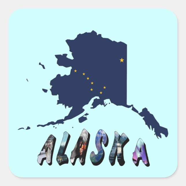 Sticker Carré Alaska State Flag Blue Map & Yellow Stars Travel (Devant)