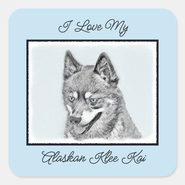 Sticker Carré Alaskan Klee Kai Peinture - Cute Original Chien Ar (Devant)