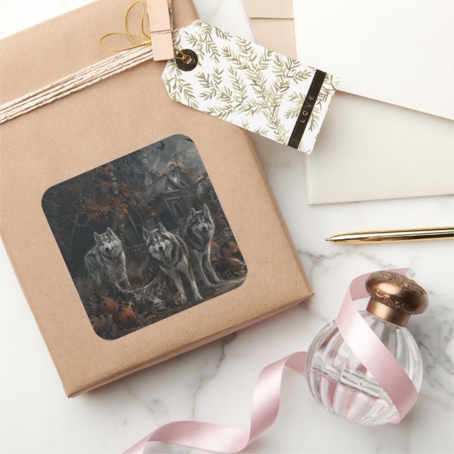 Sticker Carré Alaskan Malamute Halloween Night Doggy Délice (Cadeaux)