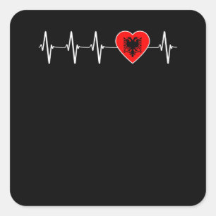 Sticker Carré Albanais Heartbeat I Love Albanie Flag Heart Pride