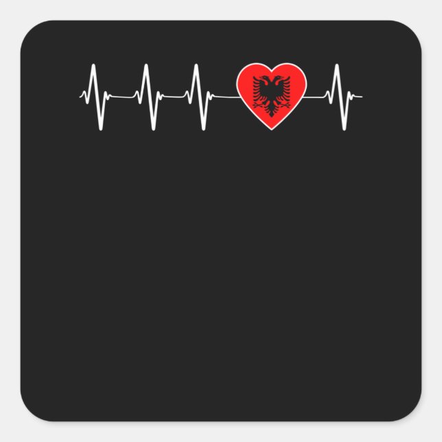 Sticker Carré Albanais Heartbeat I Love Albanie Flag Heart Pride (Devant)