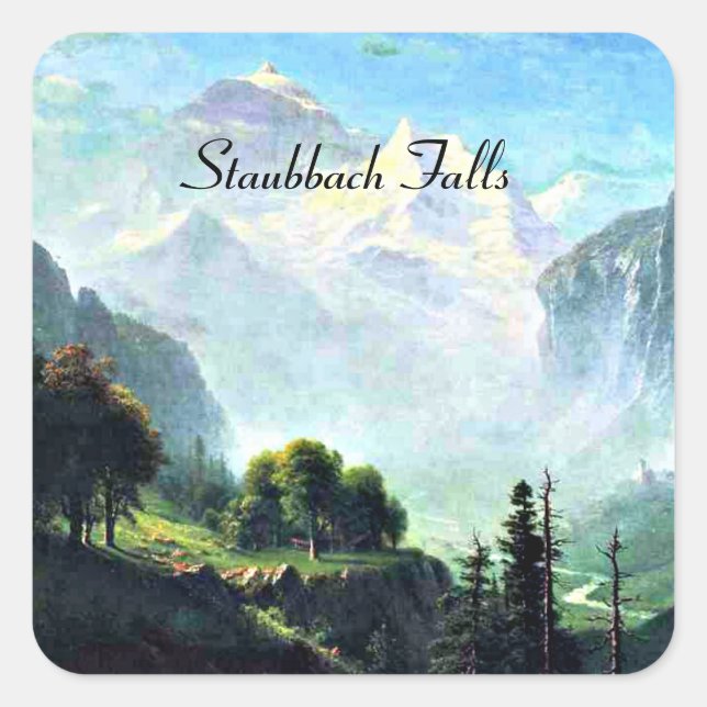 Sticker Carré Albert Bierstadt peinture, Chutes Staubbach, (Devant)