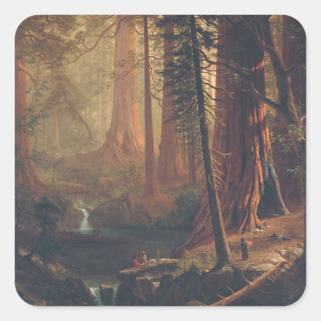 Sticker Carré Albert Bierstadt - Redwood Trees (Devant)