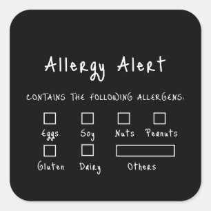 Sticker Carré Alerte d'allergie à la salubrité des aliments noir