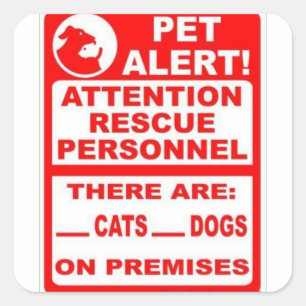 Sticker Carré Alerte pour animaux