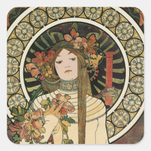 Sticker Carré Alfonse Mucha Trappistine Nouveau