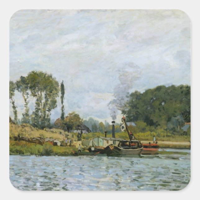 Sticker Carré Alfred Sisley | Bateaux à l'écluse de Bougival (Devant)