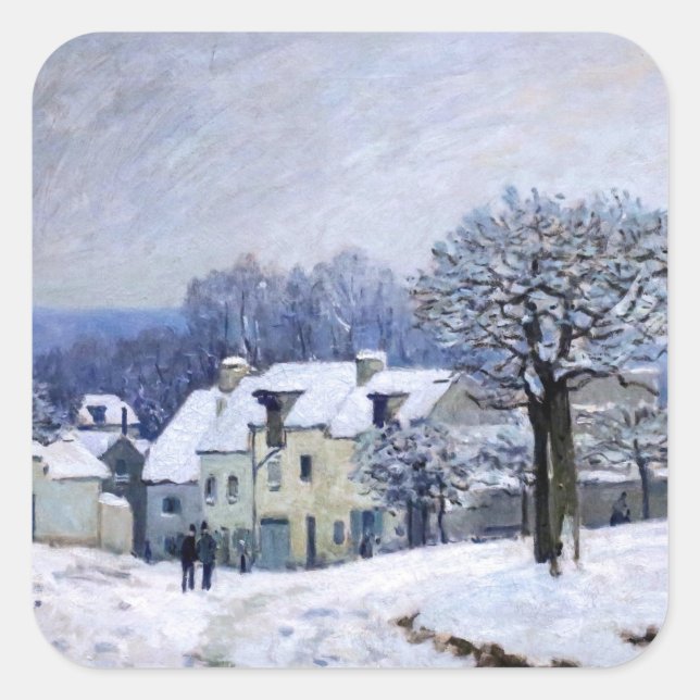 Sticker Carré Alfred Sisley - Place Chenil à Marly, Effet Neige (Devant)