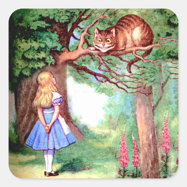 Sticker Carré Alice et Cheshire Cat au pays des merveilles (Devant)