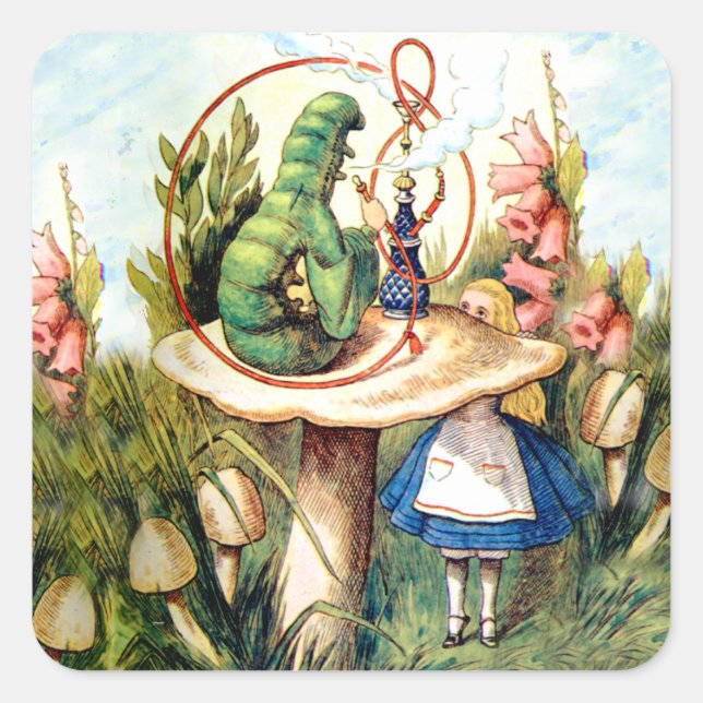 Sticker Carré Alice et la Caterpillar au pays des merveilles (Devant)