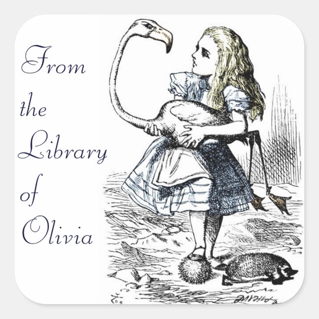 Sticker Carré Alice et le Flamant rose (Devant)