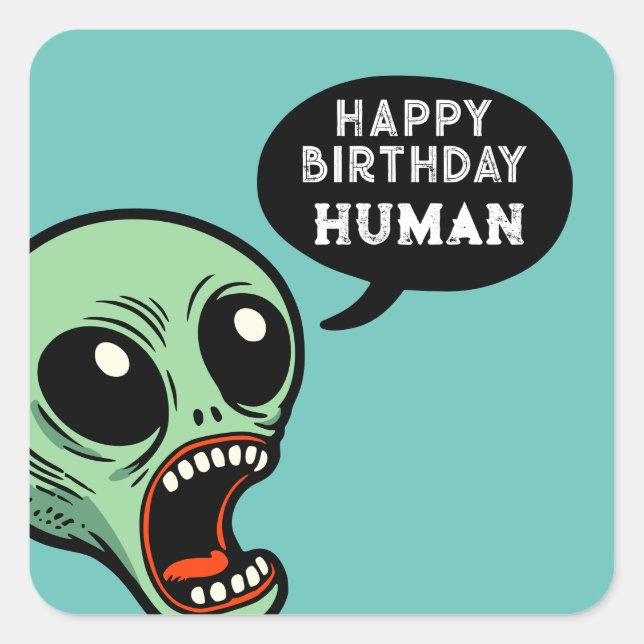 Sticker Carré Alien d'anniversaire (Devant)