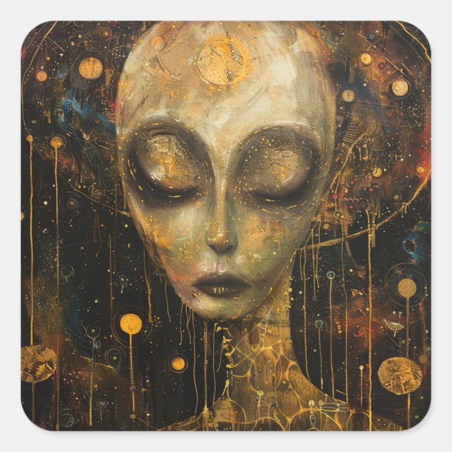Sticker Carré Alien dans le style Klimt (Devant)
