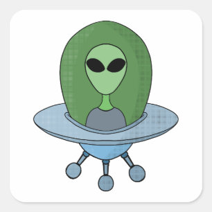 Sticker Carré Alien dans son petit vaisseau spatial