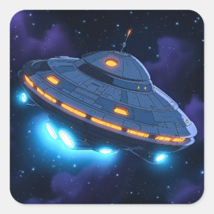 Sticker Carré Alien de dessin animé
