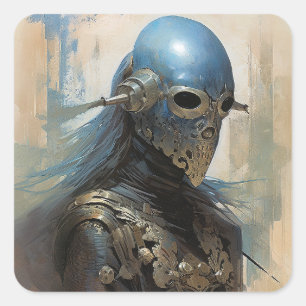 Sticker Carré Alien de science-fiction portant un masque casque