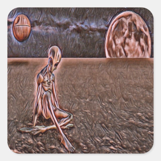 Sticker Carré alien d'espace Brown (Devant)