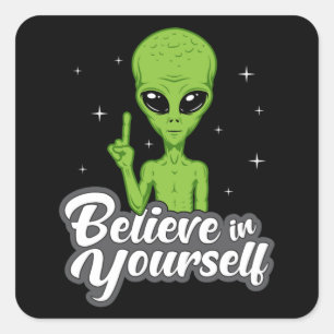 Sticker Carré Alien Head Area 51 Ufo Aliens Space Funny Cadeau