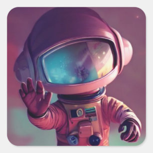 Sticker Carré Alien rose minuscule