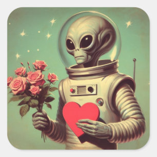 Sticker Carré Alien spatial Valentine Sci Fi Romantique Valentin