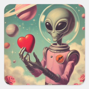 Sticker Carré Alien spatial Valentine Sci Fi Romantique Valentin