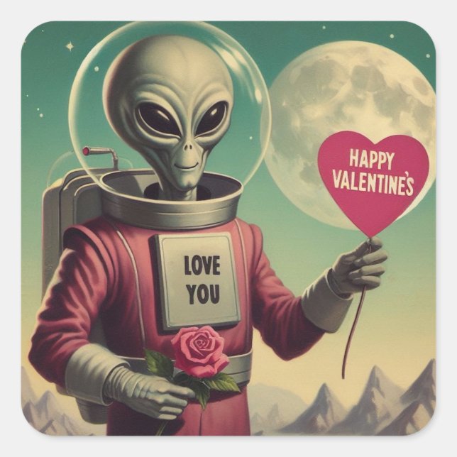 Sticker Carré Alien spatial Valentine Sci Fi Romantique Valentin (Devant)