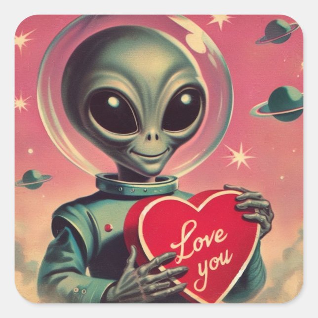 Sticker Carré Alien spatial Valentine Sci Fi Romantique Valentin (Devant)