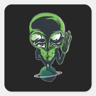 Sticker Carré Alien sur sa planète