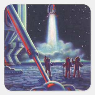Sticker Carré Aliens de la science-fiction vintage saluent la fu