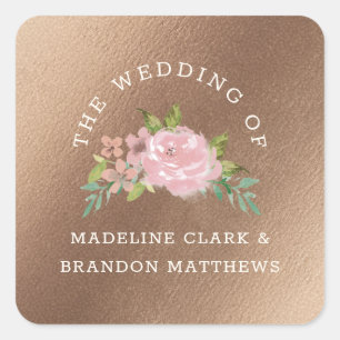 Sticker Carré Allant Rose Vintage Rose or Mariage Floral