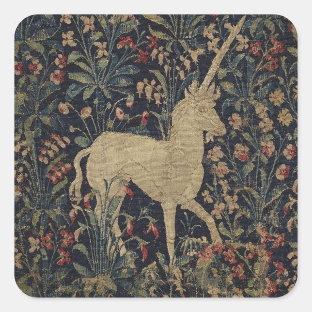 Sticker Carré Allegorical "Millefleurs" Tapestry with Animals (Devant)