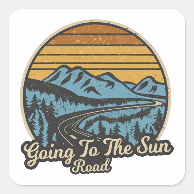 Sticker Carré Aller Au Sun Road Montana Retro (Devant)