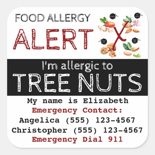 Sticker Carré Allergie alimentaire des noix d'arbre (Devant)