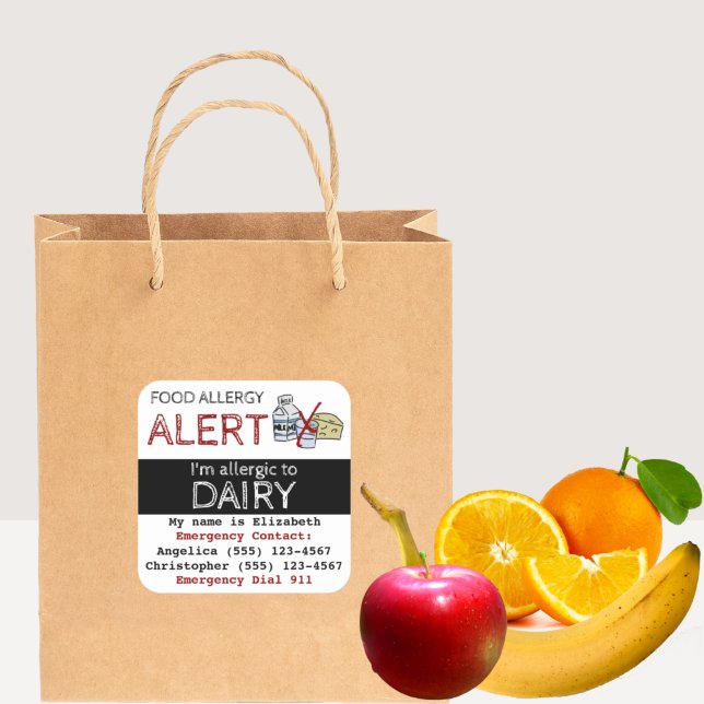 Sticker Carré Allergie des aliments laitiers (Créateur téléchargé)