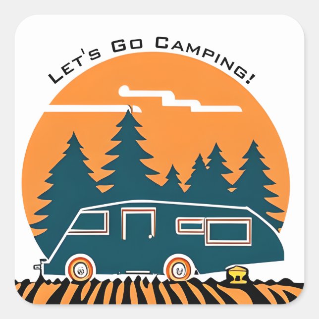 Sticker Carré Allez Camping Fun Retro RV (Devant)