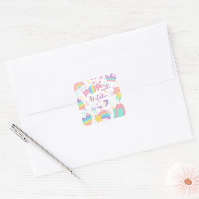 Sticker Carré Allez-y ! Pastel pop it anniversaire enfant (Enveloppe)