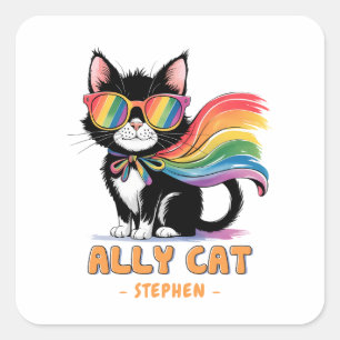 Sticker Carré Ally Cat - Rainbow Cat LGBTQ Pride