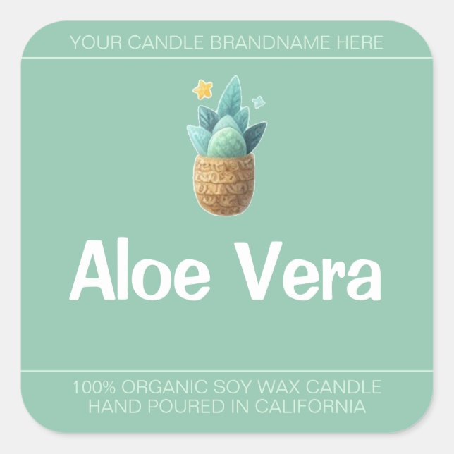 Sticker Carré Aloe Vera Plante Symbole mignon Soy Chandelles Éti (Devant)