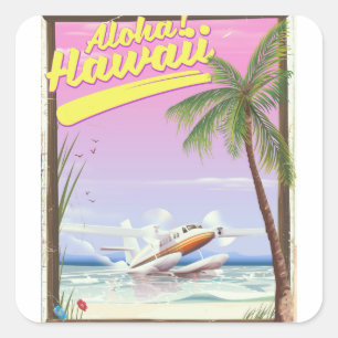 Sticker Carré Aloha ! Affiche de voyage de style vintage Hawaï