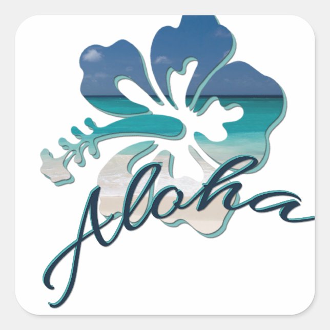 Sticker Carré Aloha Hawaï Hibiscus Flower (Devant)
