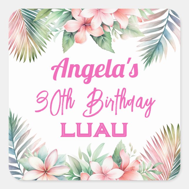 Sticker Carré Aloha Luau Tropical Adulte Anniversaire (Devant)