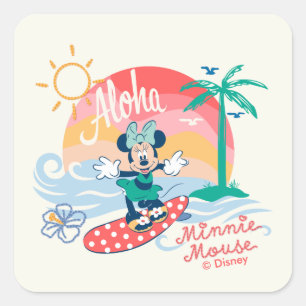Sticker Carré Aloha Minnie Mouse Surf Tropical