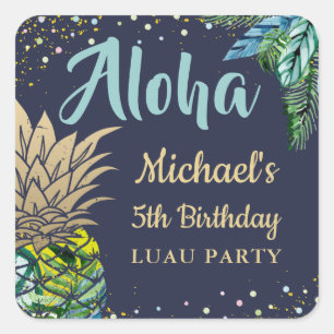 Sticker Carré Aloha Tropical Pineappal Beach fête d'anniversair