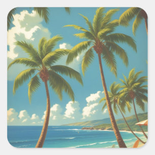Sticker Carré Aloha Voyage Hawaïen De Style vintage De Hawaii